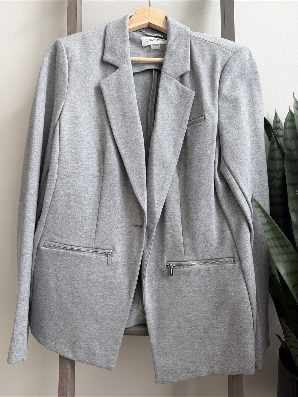 Calvin Klein Light Gray Women's Blazer with Zip Pockets